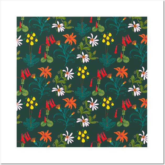 Mountain and forest illustrated wildflowers Wall Art by agus.cami